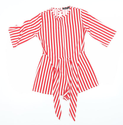 Boohoo Womens Red Striped Polyester Jumpsuit One-Piece Size 8