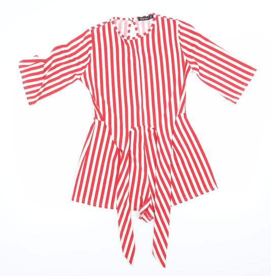 Boohoo Womens Red Striped Polyester Jumpsuit One-Piece Size 8