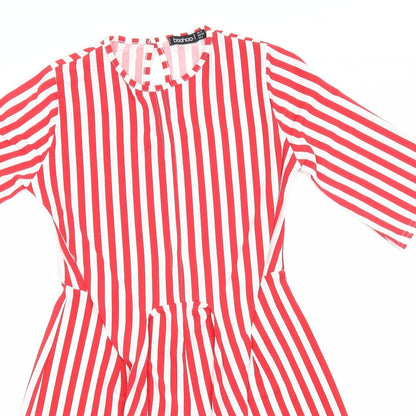 Boohoo Womens Red Striped Polyester Jumpsuit One-Piece Size 8