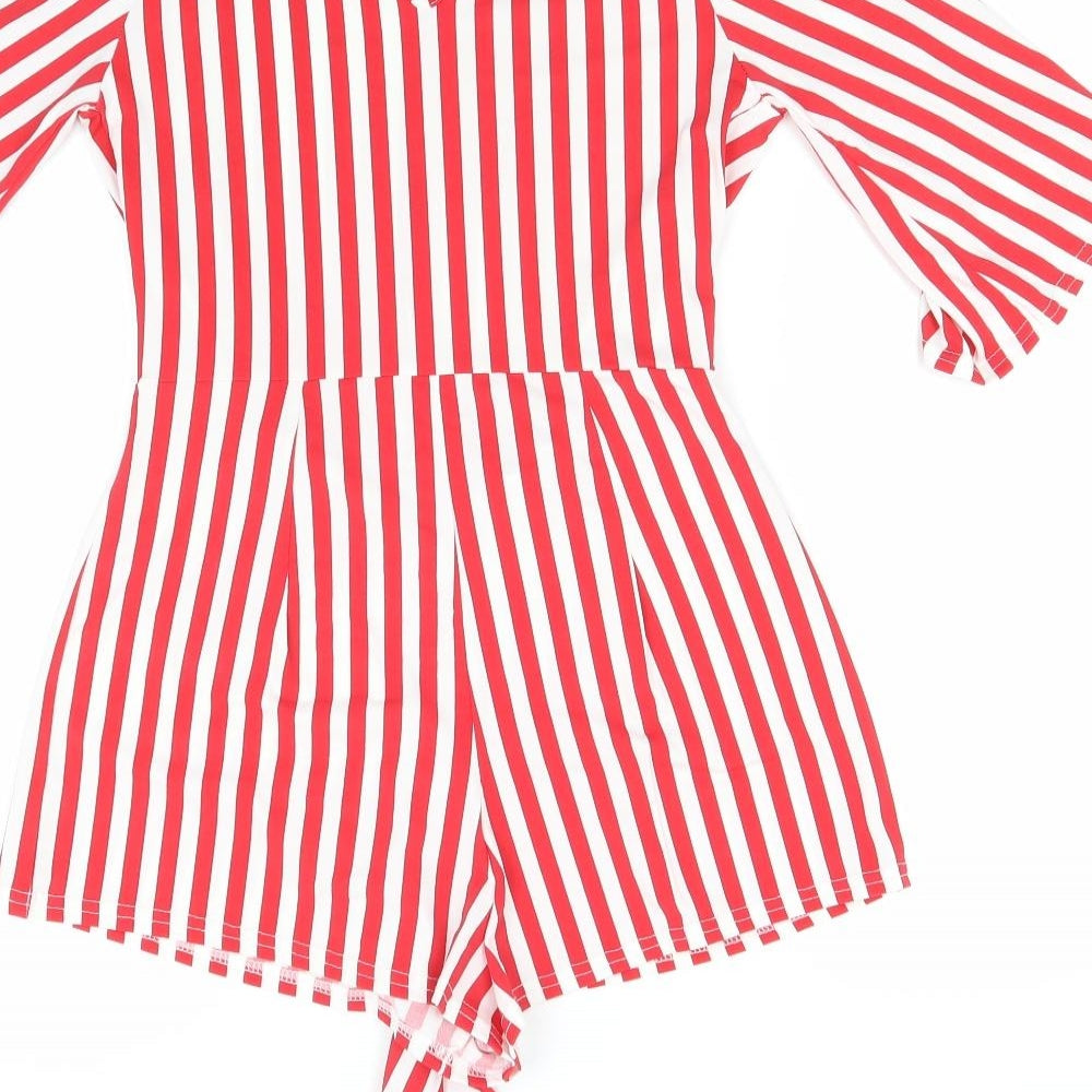 Boohoo Womens Red Striped Polyester Jumpsuit One-Piece Size 8