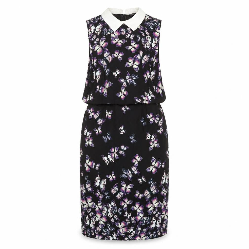 Front view of La Rochelle women’s black polyester pencil dress, size UK 8, collared