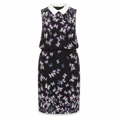 Front view of La Rochelle women’s black polyester pencil dress, size UK 8, collared