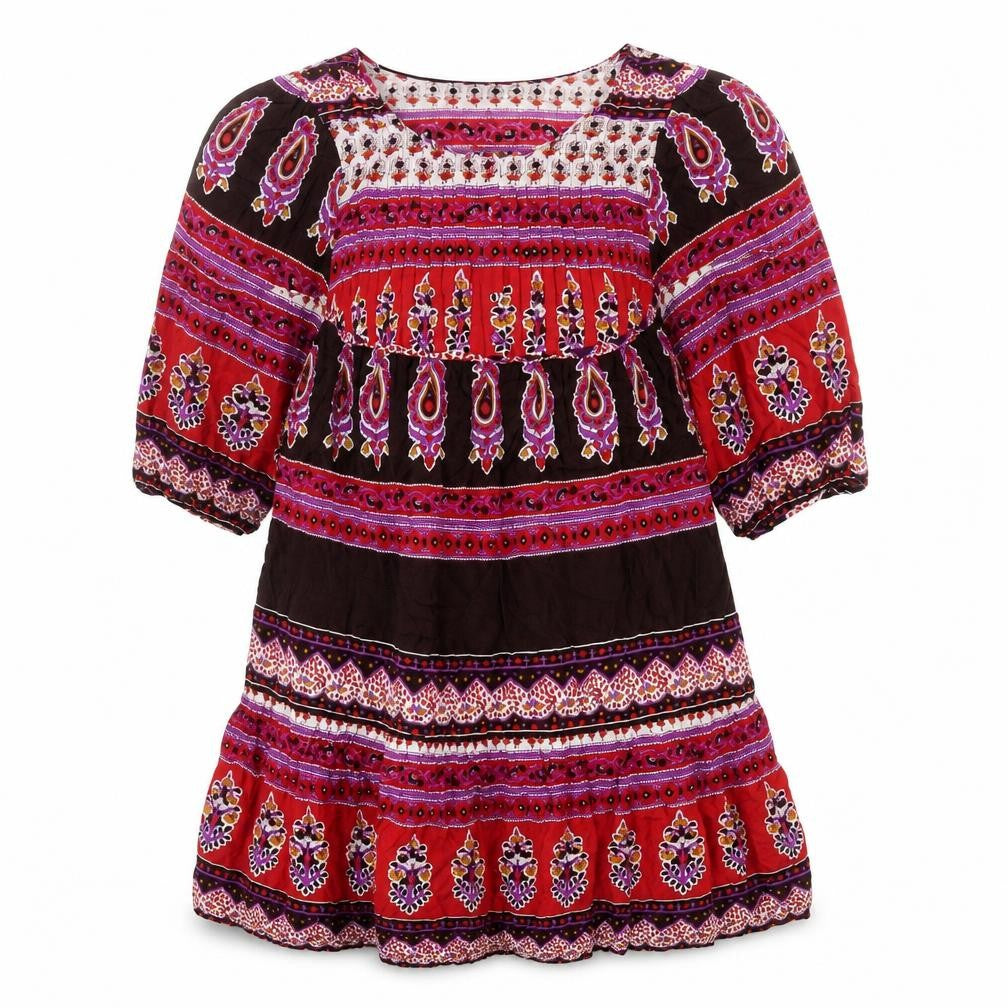 Front view of South women’s red striped viscose a-line, size UK 8, round neck