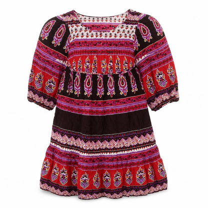 Front view of South women’s red striped viscose a-line, size UK 8, round neck
