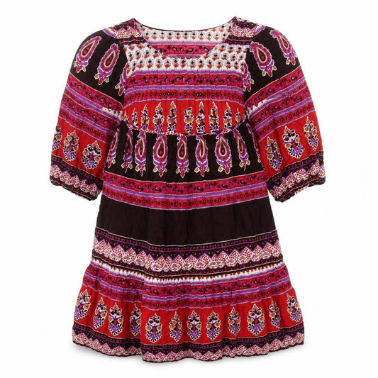 Front view of South women’s red striped viscose a-line, size UK 8, round neck