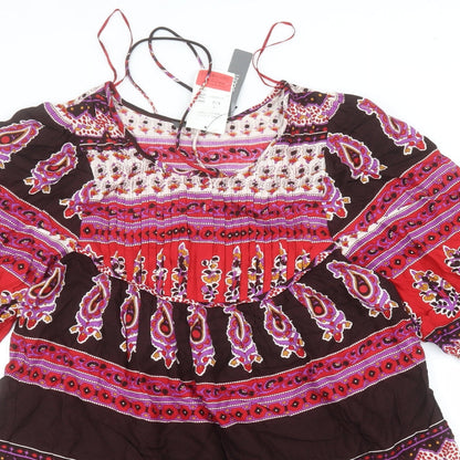 South Womens Red Striped Viscose A-Line  Size 8  Round Neck