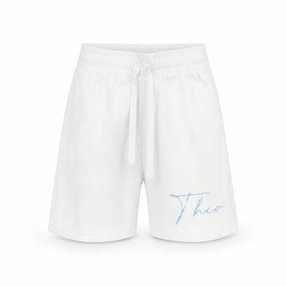 Front view of Preworn boys’ white cotton sweat shorts, size 2-3, years regular