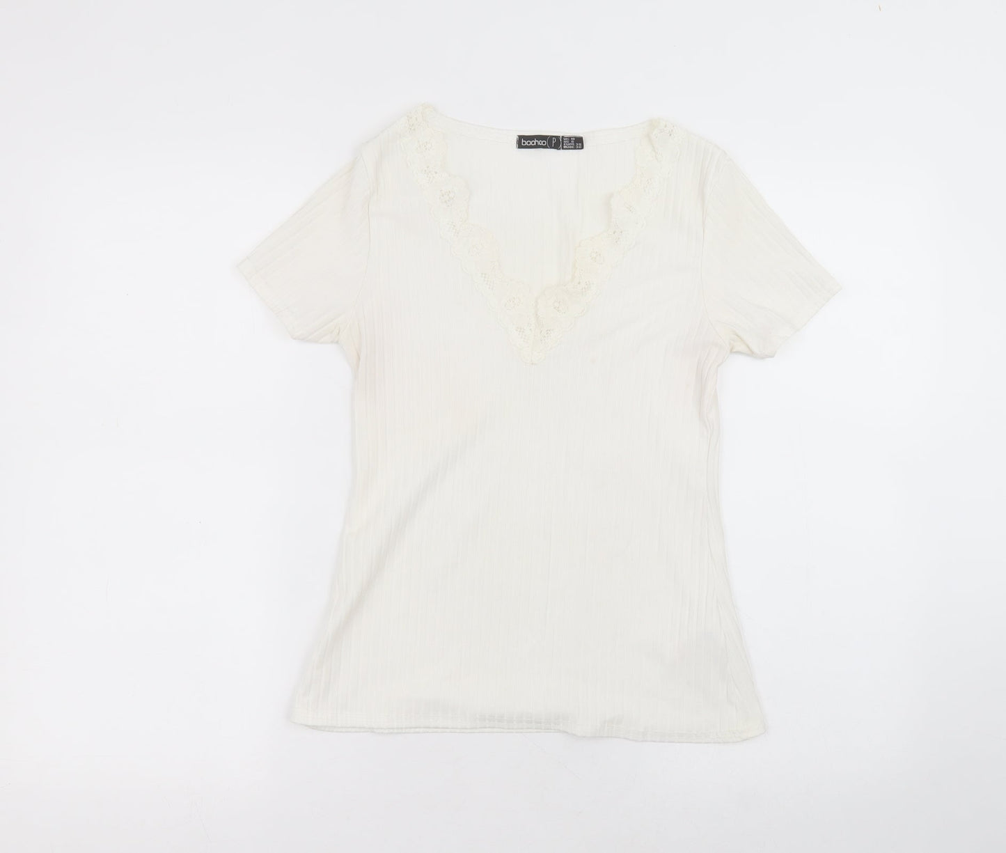 Boohoo Womens White  Polyester Basic T-Shirt Size 10 Round Neck