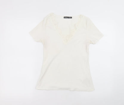 Boohoo Womens White  Polyester Basic T-Shirt Size 10 Round Neck