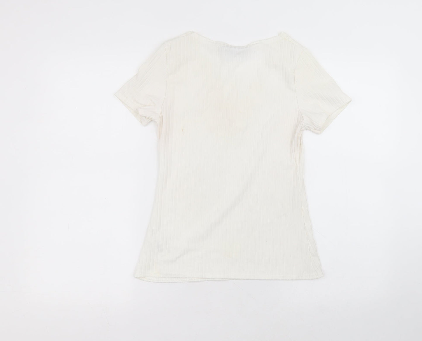 Boohoo Womens White  Polyester Basic T-Shirt Size 10 Round Neck