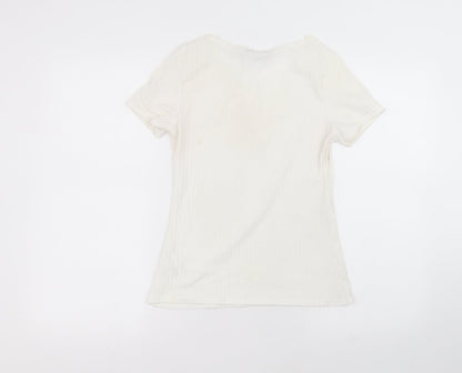 Boohoo Womens White  Polyester Basic T-Shirt Size 10 Round Neck
