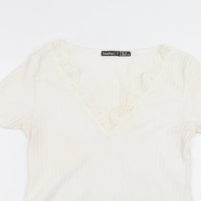 Boohoo Womens White  Polyester Basic T-Shirt Size 10 Round Neck