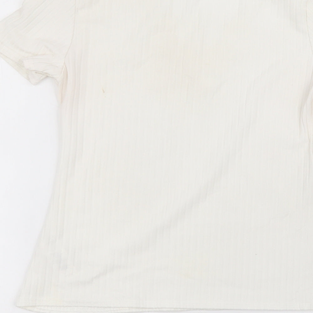 Boohoo Womens White  Polyester Basic T-Shirt Size 10 Round Neck