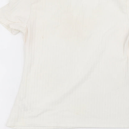 Boohoo Womens White  Polyester Basic T-Shirt Size 10 Round Neck