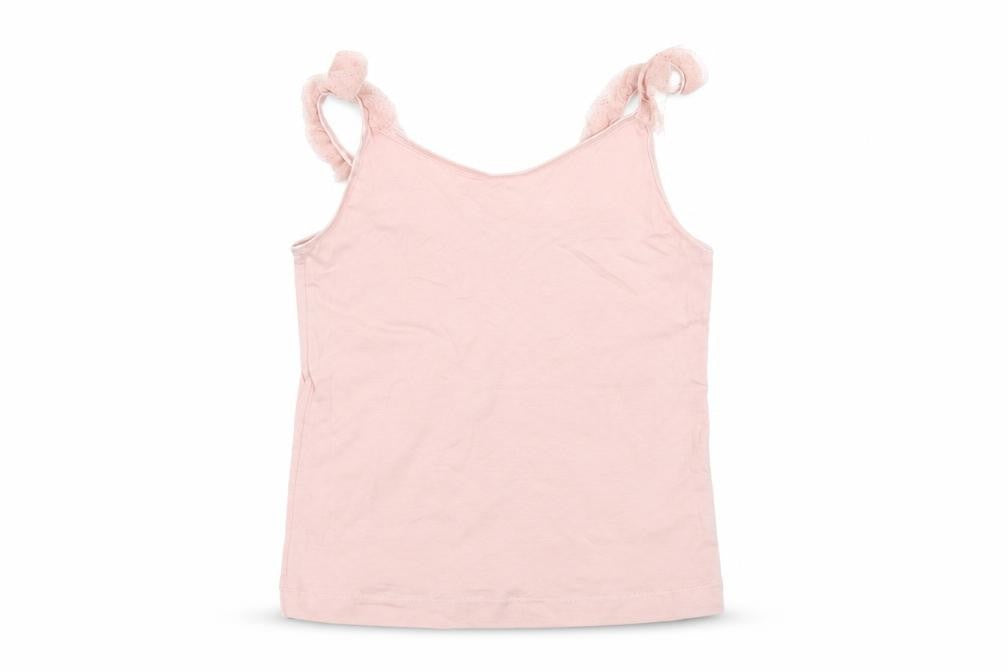 Front view of H&M girls’ pink cotton basic t-shirt, size 6-7, years round neck
