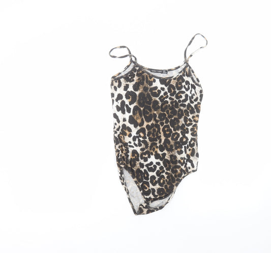 I SAW IT FIRST Womens Brown Animal Print Viscose Bodysuit One-Piece Size 8