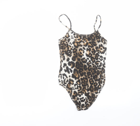 I SAW IT FIRST Womens Brown Animal Print Viscose Bodysuit One-Piece Size 8