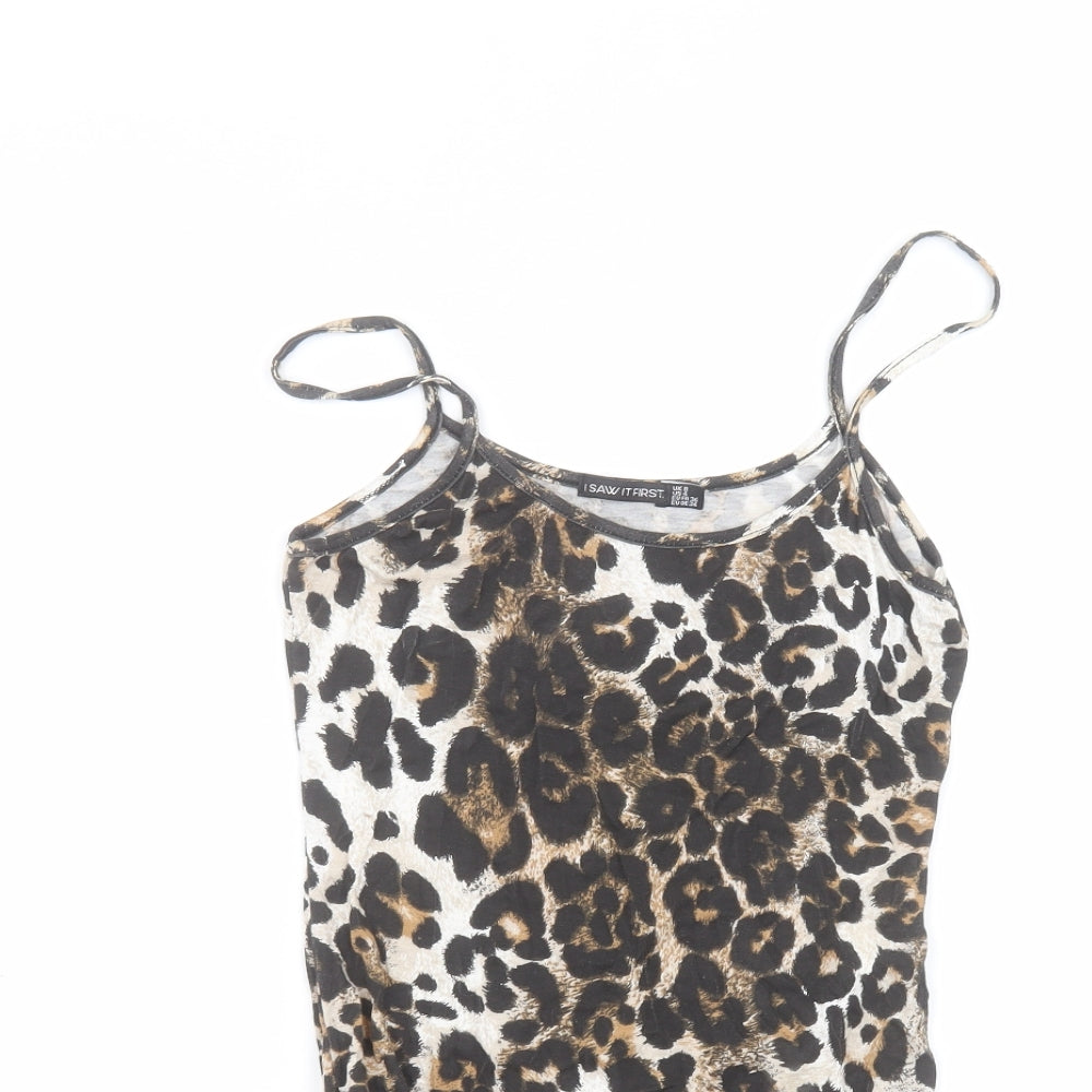 I SAW IT FIRST Womens Brown Animal Print Viscose Bodysuit One-Piece Size 8