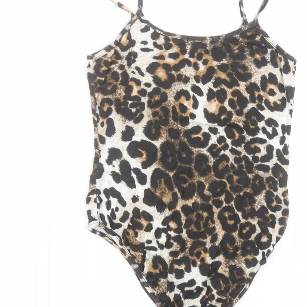 I SAW IT FIRST Womens Brown Animal Print Viscose Bodysuit One-Piece Size 8