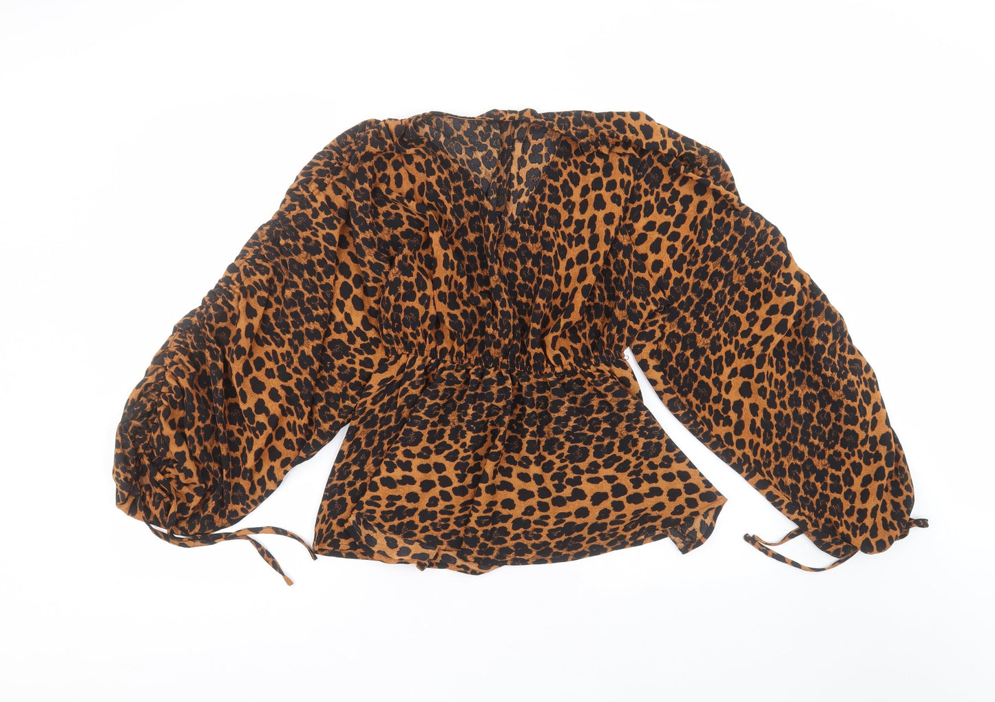 Boohoo Womens Brown Animal Print Polyester Basic Blouse Size 8 Round Neck