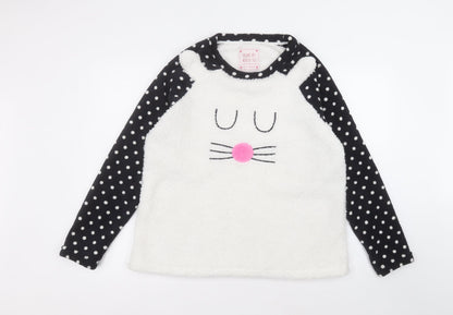 Nutmeg Womens White Round Neck  Polyester Pullover Jumper Size 16