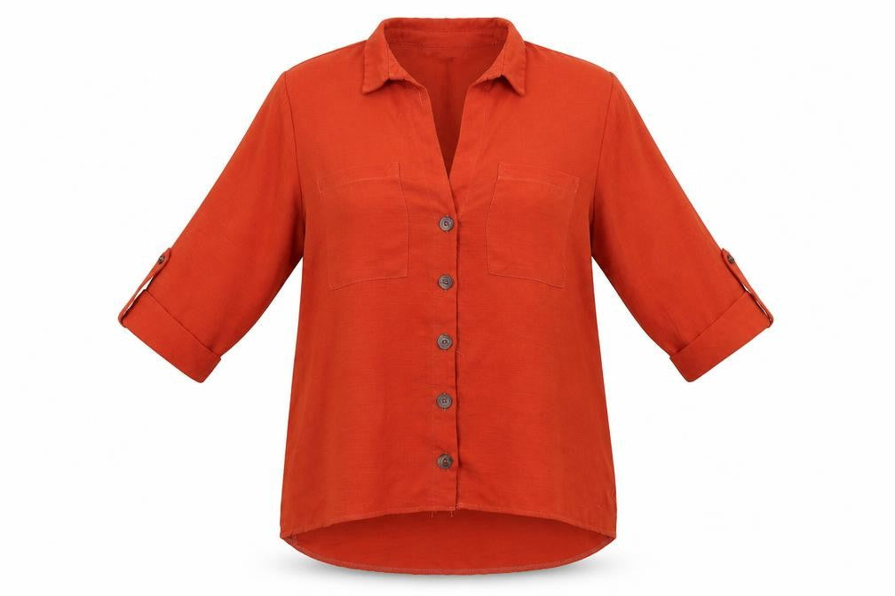 Womens UK Size 10 Primark Orange Basic Button-Up
