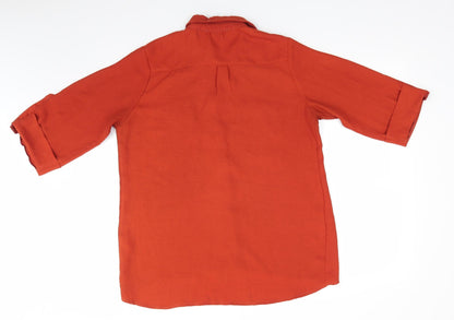 Primark Womens Orange  Polyester Basic Button-Up Size 10 Collared - Dark Orange