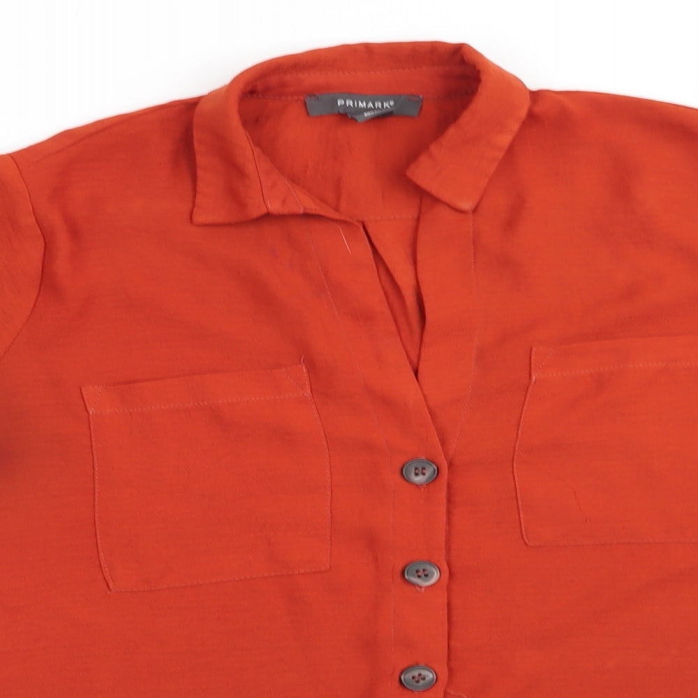 Primark Womens Orange  Polyester Basic Button-Up Size 10 Collared - Dark Orange
