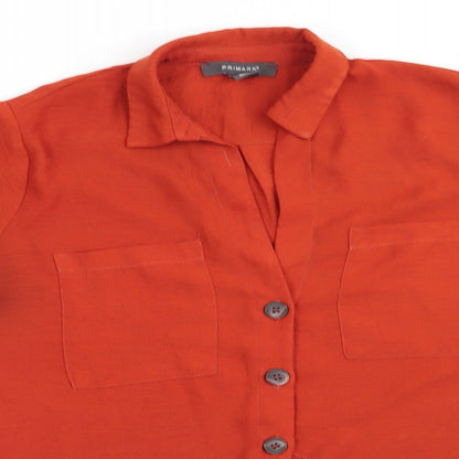 Primark Womens Orange  Polyester Basic Button-Up Size 10 Collared - Dark Orange