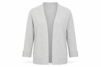 Front view of Wallis women’s grey v-neck viscose cardigan jumper, size L, - light grey