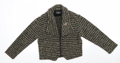Peter Luft Womens Green Striped  Jacket Coatigan Size M   - Metal Broach Green Black Mix