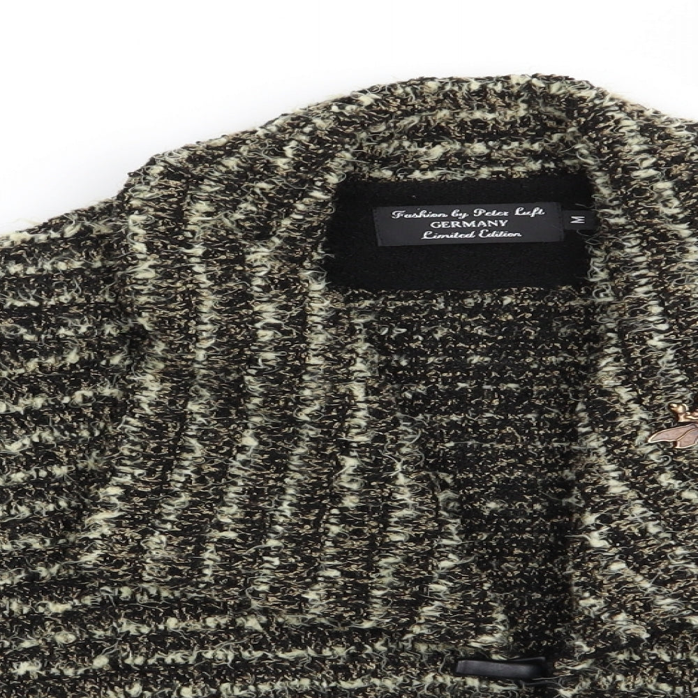 Peter Luft Womens Green Striped  Jacket Coatigan Size M   - Metal Broach Green Black Mix