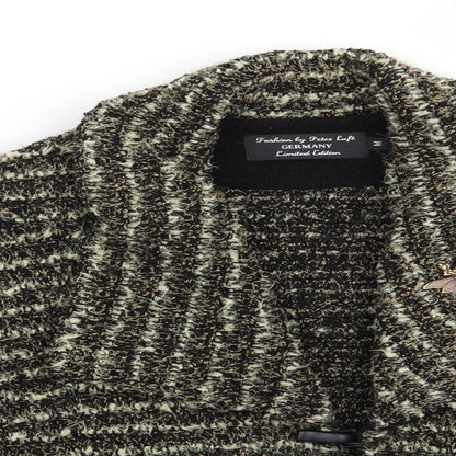 Peter Luft Womens Green Striped  Jacket Coatigan Size M   - Metal Broach Green Black Mix