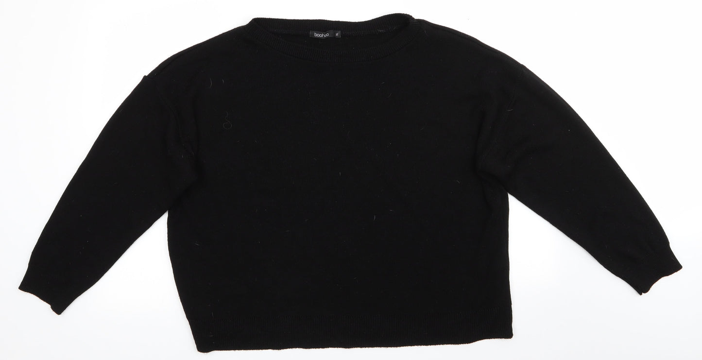 Boohoo Womens Black Round Neck  Acrylic Pullover Jumper Size XL