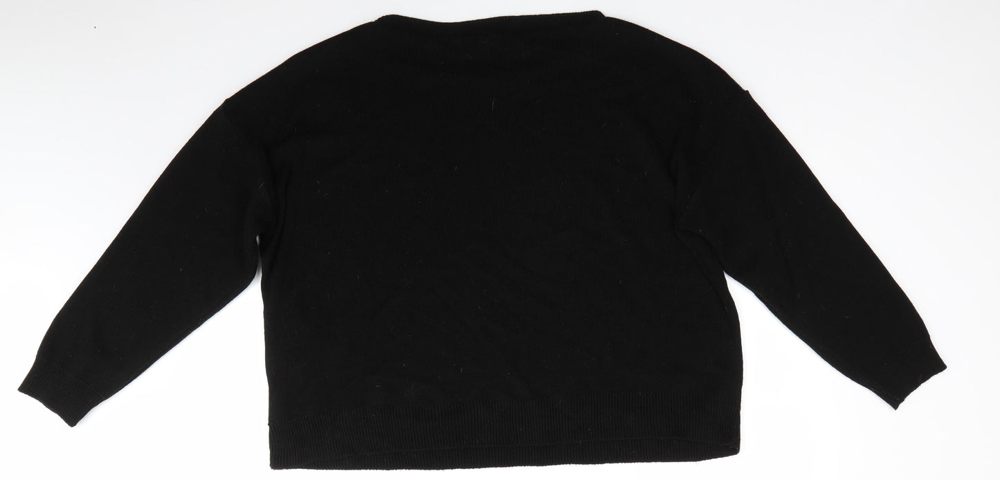 Boohoo Womens Black Round Neck  Acrylic Pullover Jumper Size XL
