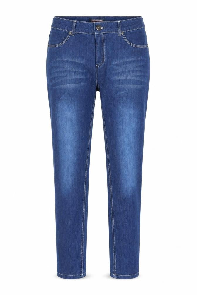 Front view of Secret Ruby women’s blue cotton straight jeans, size UK 10, 32-inch leg regular - mid blue