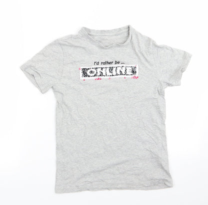 NEXT Girls Grey  Cotton Basic T-Shirt Size 10 Years Round Neck  - I'd rather be on line