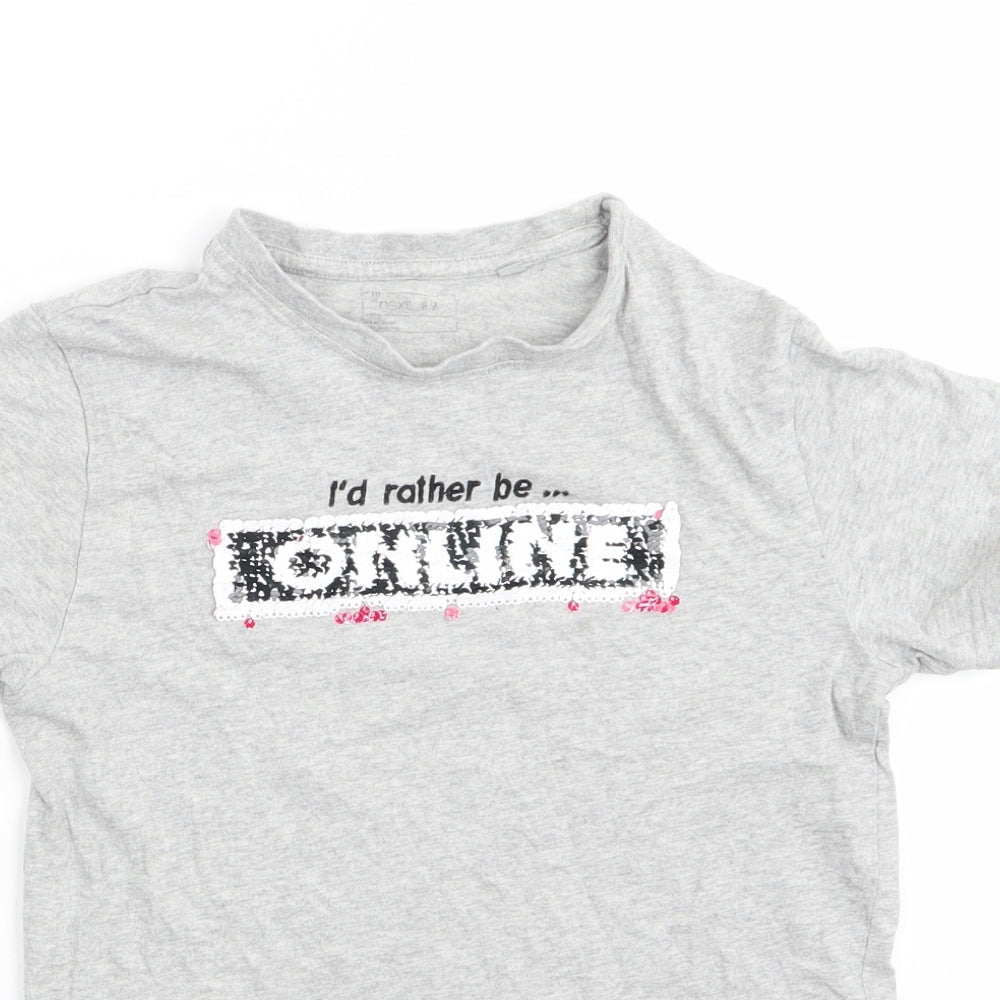 NEXT Girls Grey  Cotton Basic T-Shirt Size 10 Years Round Neck  - I'd rather be on line