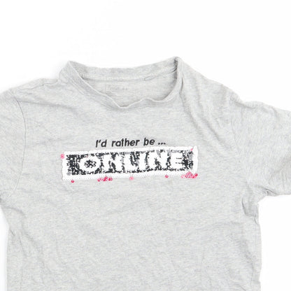 NEXT Girls Grey  Cotton Basic T-Shirt Size 10 Years Round Neck  - I'd rather be on line