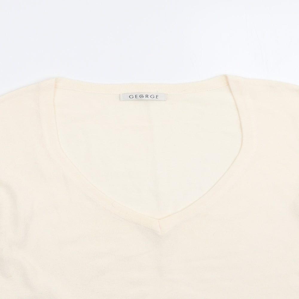George Womens Ivory V-Neck   Pullover Jumper    - Ribbon trim
