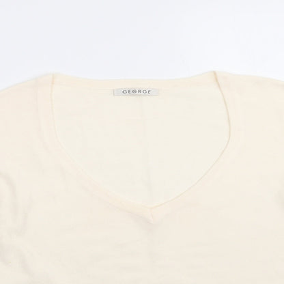 George Womens Ivory V-Neck   Pullover Jumper    - Ribbon trim