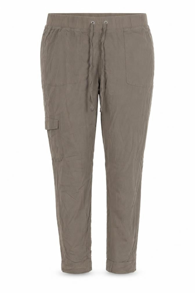 Front view of Yessica women’s green viscose trousers, size UK 12, 28-inch leg regular