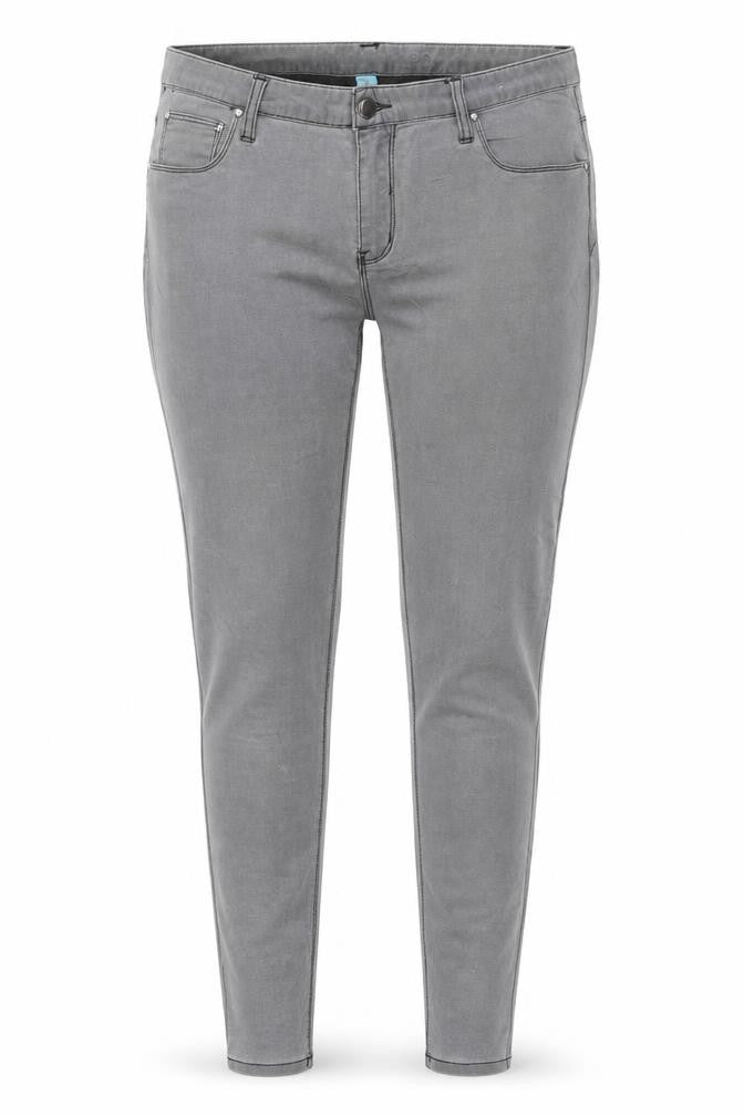 Front view of Denim CO. women’s grey cotton skinny jeans, size UK 14, 28-inch leg regular