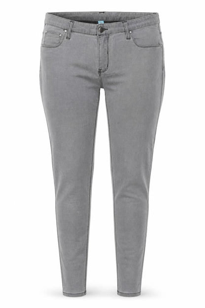 Front view of Denim CO. women’s grey cotton skinny jeans, size UK 14, 28-inch leg regular