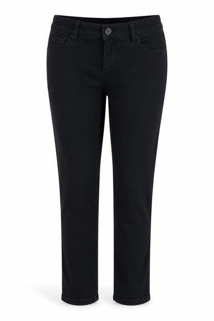 Front view of Next women’s black cotton skinny jeans, size UK 10, 26-inch leg regular