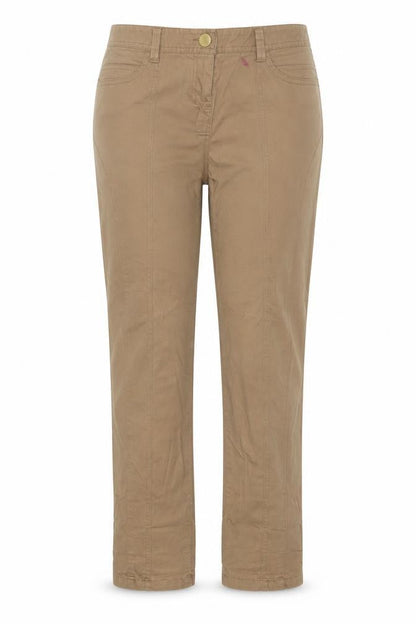 Front view of Internationale women’s brown cotton trousers, size UK 12, 27-inch leg regular