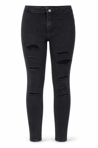 Front view of Missguided women’s black cotton skinny jeans, size UK 8, 25-inch leg regular