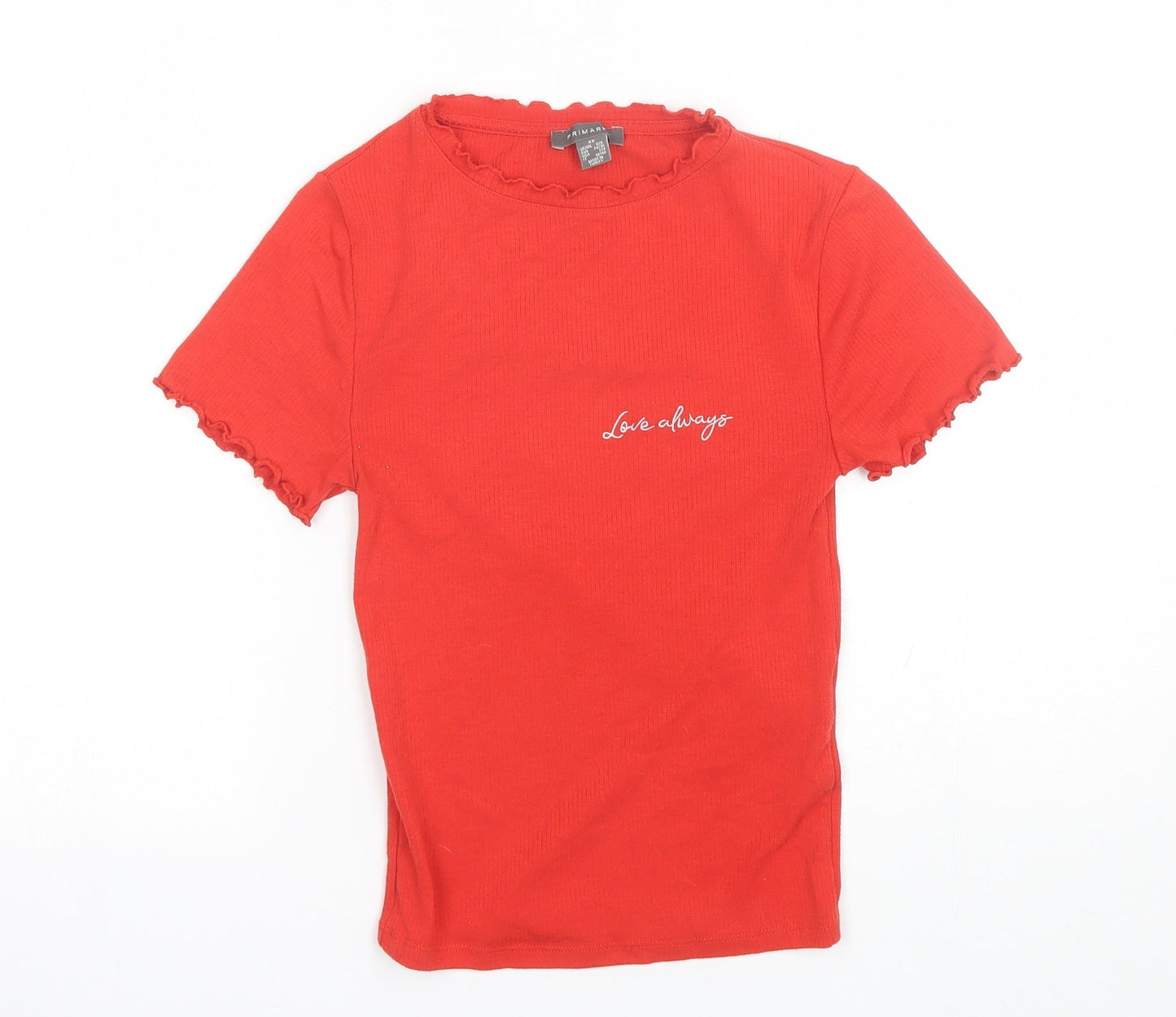 Primark Womens Red  Polyester Basic T-Shirt Size XS Round Neck