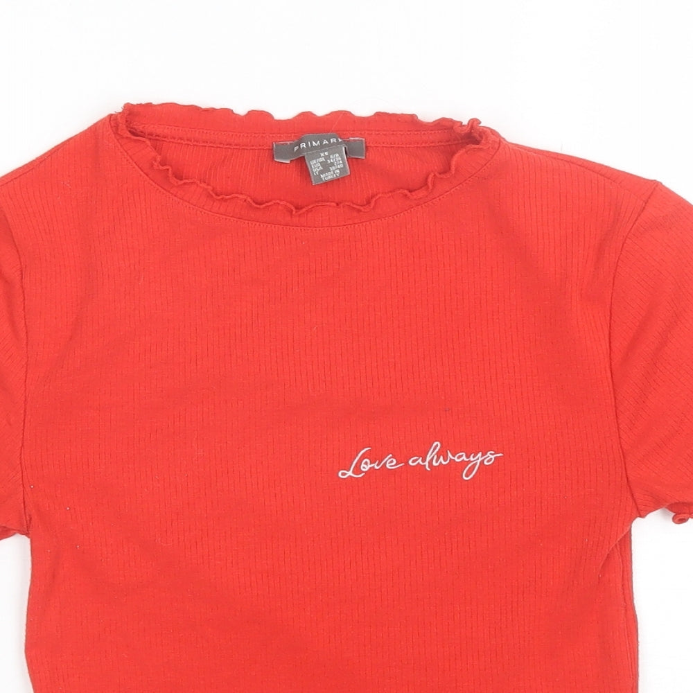 Primark Womens Red  Polyester Basic T-Shirt Size XS Round Neck
