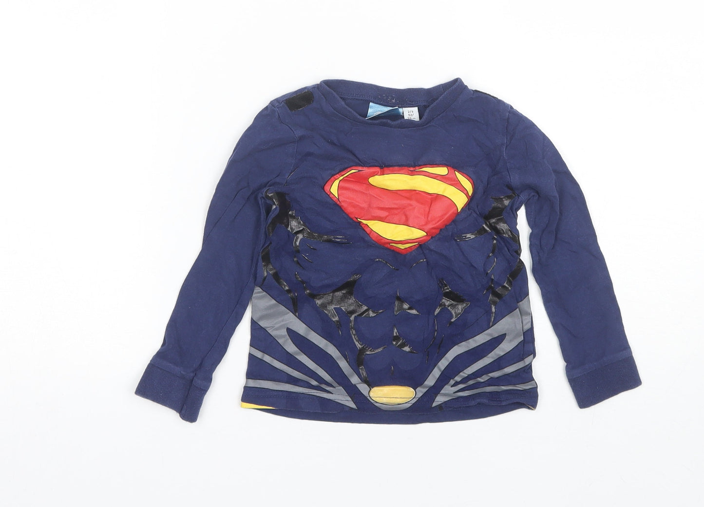 Tesco Boys Blue  Cotton Basic T-Shirt Size 2-3 Years Round Neck  - Superman